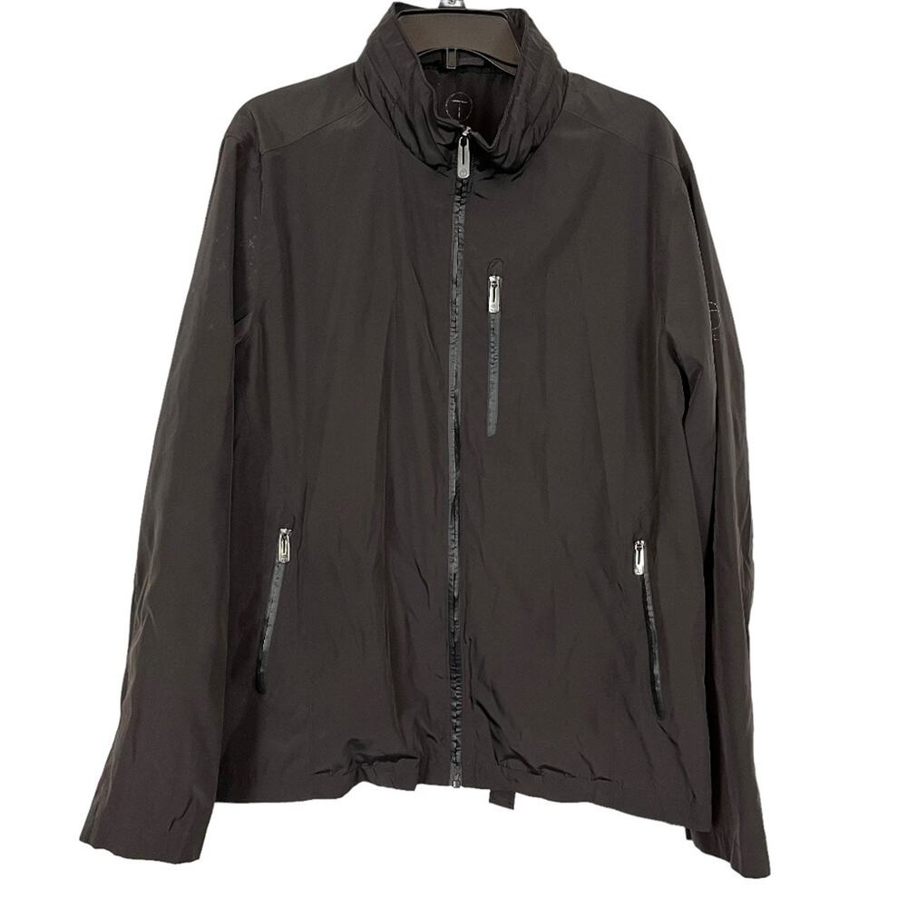 T TECH by TUMI Chocolate Brown Full Zip Active Wear Jacket Hooded Hood sz Large